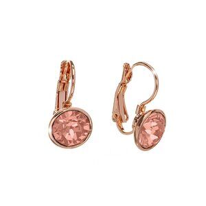 Gold Swarovski Crystal Round Leverback Earrings Rose peach Sparkle NWT